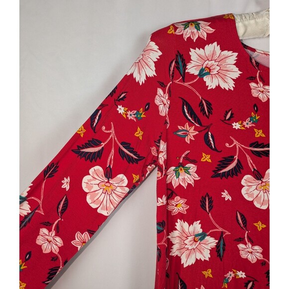Old Navy Dress M Women's Red Floral Long Sleeve Swing Jersey Knit Comfy - Picture 2 of 5